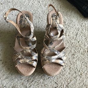 Tan Snakeskin pattern B.O.C. Wedge sandals